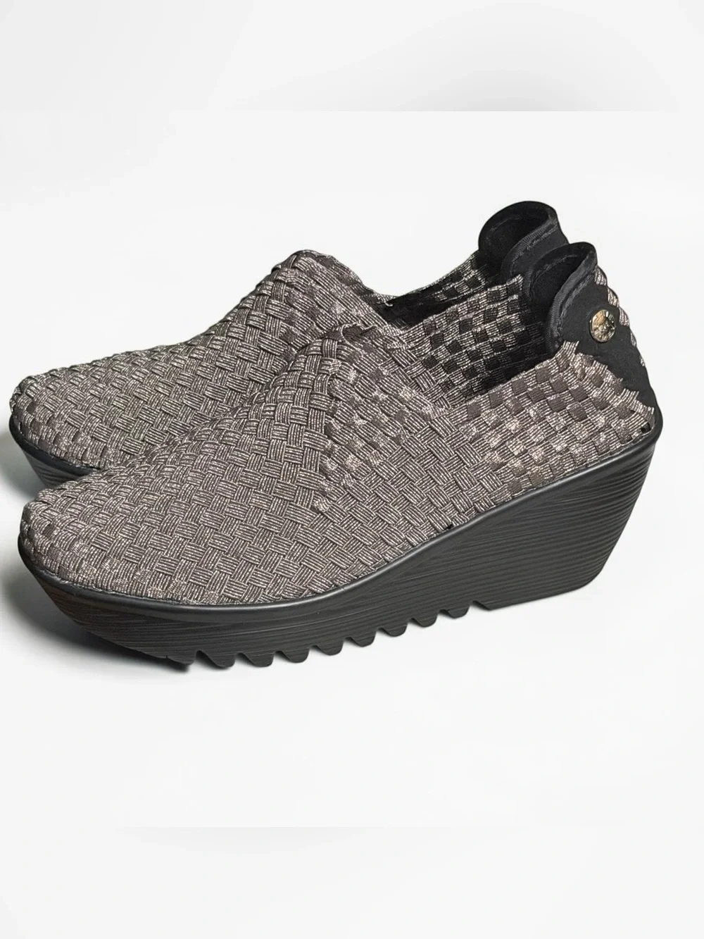 bernie mev Gem Woven Elastic Slip-On Wedge Metallic Pewter Sneakers EU38